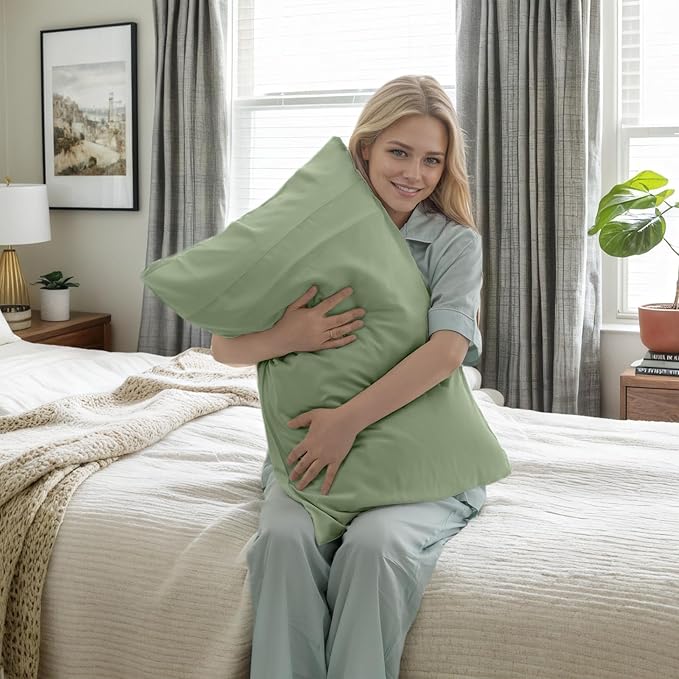TELUS Pillow Cases Standard Size 2 Pack, Bamboo Rayon & Lyocell Pillowcase with Envelope Closure, Cooling Breathable Pillow Cover for Hot Sleeper & Night Sweats, 20x26 inch, Sage Green