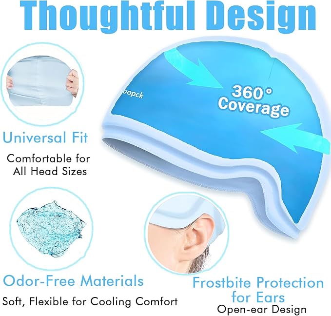 Chemo Cold Cap for Chemotherapy, Migraine Relief Cap, Chemotherapy Must Haves for Women, Cold Compress Ice Pack for Head, Ice Pack for Headaches, Cooling Hats for Women, Light Blue, Chemo Relief