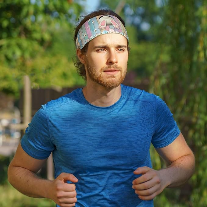 Easter Bunny & Eggs Style Sports Headband for Men Women Moisture Wicking Sweatband for Basketball, Running, Gym