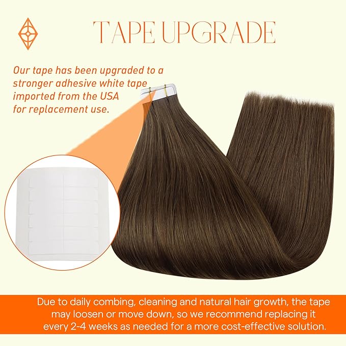 Full Shine Real Human Hair Extensions Tape in 16 Inch Soft Natural Hair Extensions Color 4 Medium Brown Seamless Tape in Human hair 100 Gram Double Sided Hair Tape 40 Pcs Add volume