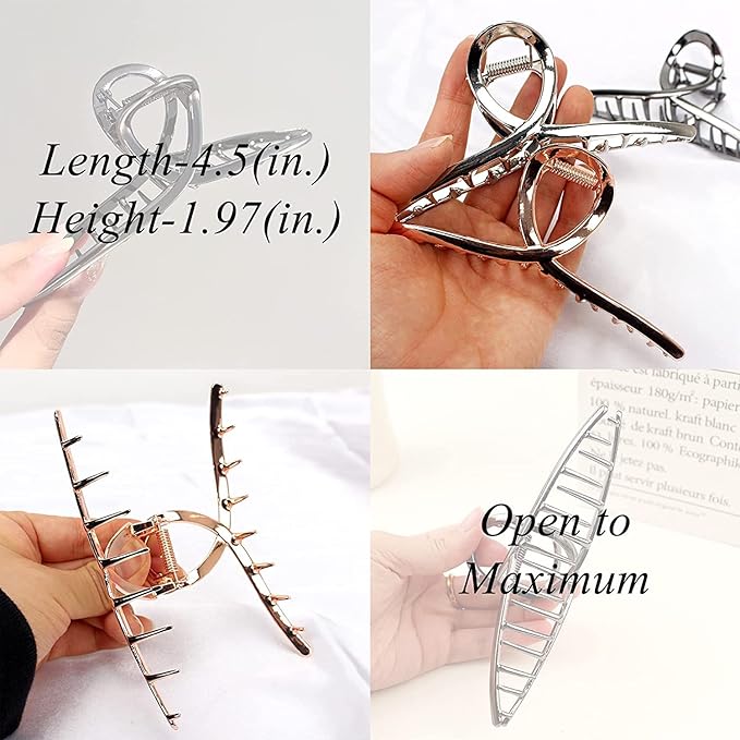 2Pack Glossy Metal Hair Claw Clips No Slip Hair Clamps for Thin and Thick Hair Accessoriesas Gift for Women Girlfriend (2pcs/box,Glossy Rose Gold & Silver)