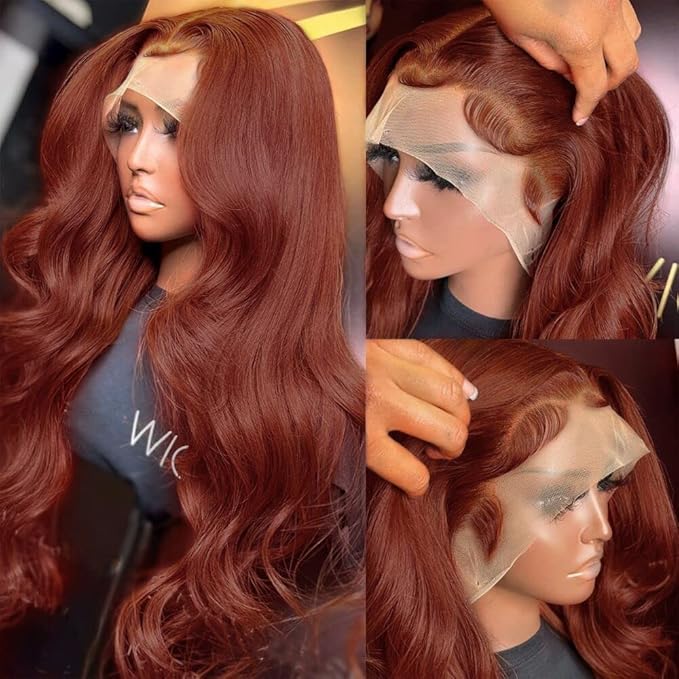 34 inch Ginger Wig Human Hair 13X4 HD Transparent Lace Front Wigs Human Hair Pre Plucked with Baby Hair Chestnut Brown #33 Human Hair Wigs For Women