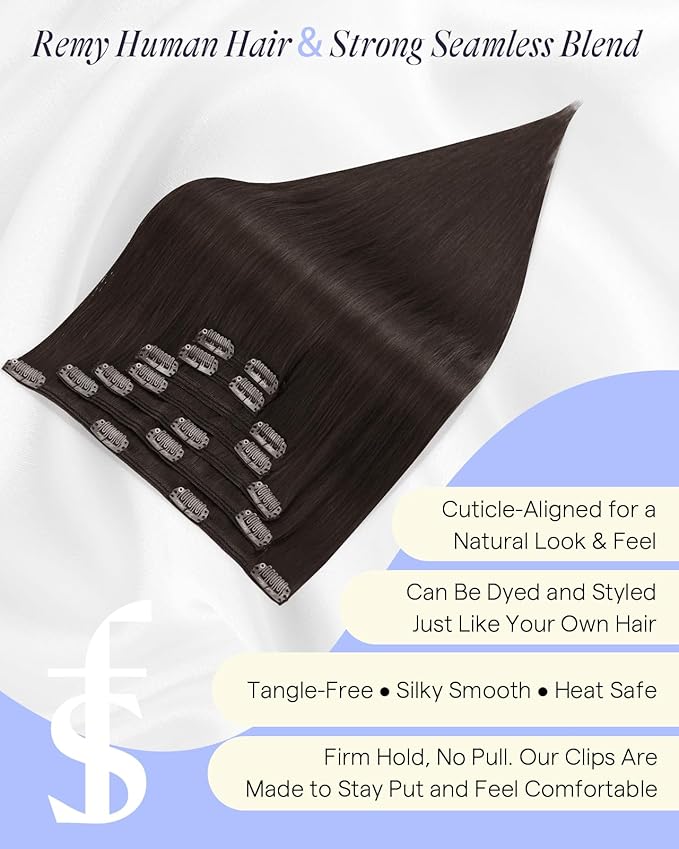 Full Shine Dark Brown Clip in Hair Extensions 18 Inch 160 G Darkest Brown Hair Extensions Thick Hair Extensions Clip ins for Thickness 7 Pcs
