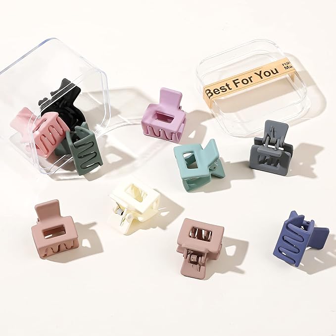 Small Claw Hair Clips for Women Girls - Mini Hair Clips Square Tiny Claw Clips for Thin Hair Strong Hold Cute Jaw Clip Nonslip Hair Styling Accessories with Box