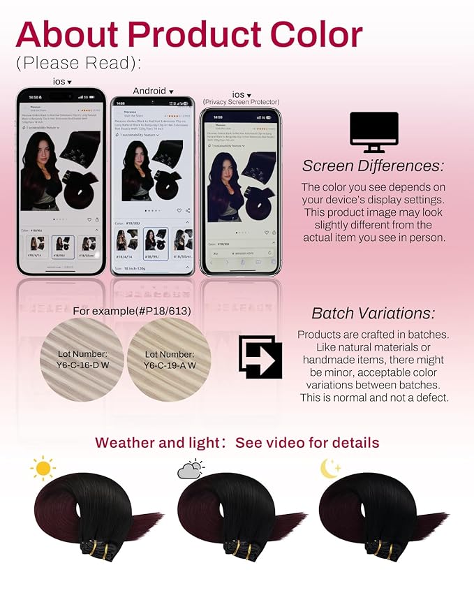 Moresoo Ombre Black to Red Hair Extensions Clip ins Long Natural Black to Burgundy Clip in Hair Extensions Red Double Weft 120g/7pcs 18 inch