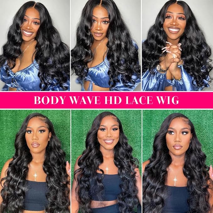 13x6 Body Wave Lace Front Wigs Human Hair Pre Plucked Glueless Wigs Human Hair 180% Density HD Transparent Lace Frontal Wigs Human Hair for Black Women Body Wave Wig 18 Inch