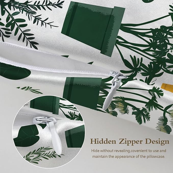 Indoor Plant 1 Pack Satin Pillowcase for Hair and Skin Green Houseplant Imitation Silk Pillowcase with Hidden Zipper Soft Breathable Pillow Cover Standard Size for Bedroom Sofa 20”x26”