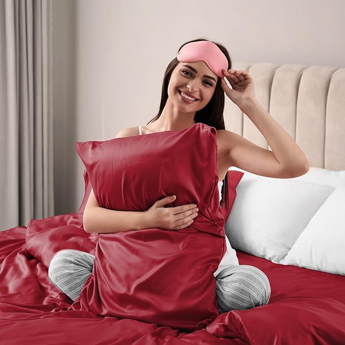 Lirex Satin Pillowcase for Hair and Skin, Super Soft and Cooling Similar to Silk, 2 Pack King Size 20"X 40" Pillow Cases with Envelope Closure, Gifts for Women Men, Wine Red