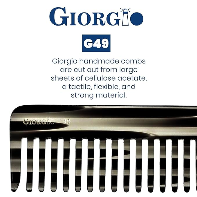 Giorgio G49 Graphite, Large Hair Detangling Comb, Wide Teeth for Thick Curly Wavy Hair. Detangler Comb For Wet and Dry. Handmade of Quality Cellulose, Saw-Cut, Hand Polished