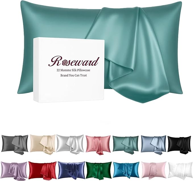 Teal Silk Pillow Cases Queen Made in USA, 100% Mulberry Silk Pillowcase with Hidden Zipper, Premium 22 Momme Cooling Acne Pillowcase, 1 Pack 20"x30" (Queen, Mineral Blue)