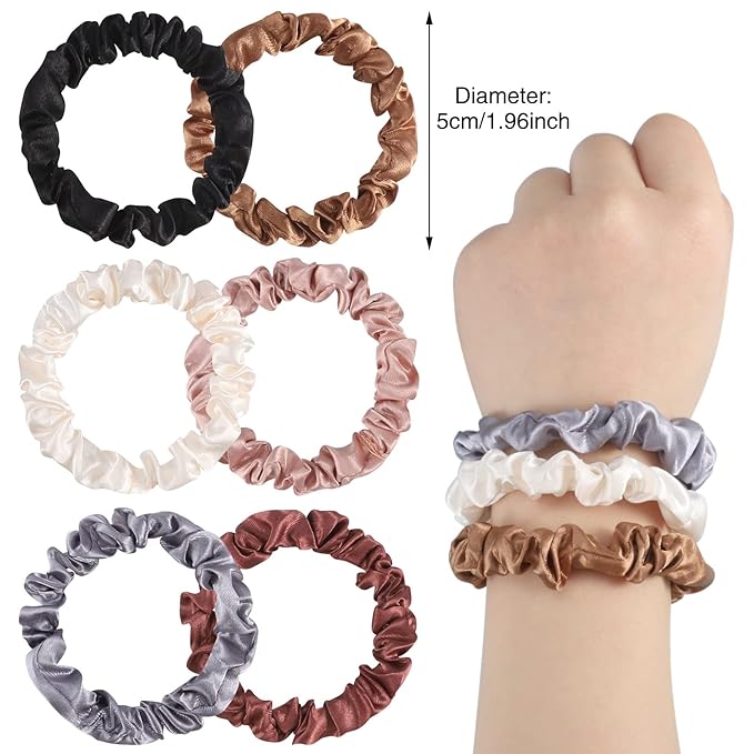 12Pcs Satin Scrunchies, Coffee Color Series Satin Hair Ties Elastic Hair Bands Ponytail Holder Valentine's for Wife