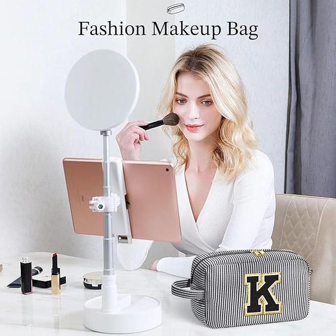 YOOLIFE Gifts for Women, Personalized Birthday Gifts for Women Girlfriend Her Friend Mom Grandma Daughter Wife, Bridesmaid Gifts, Monogram Initial Girls Preppy Makeup Bag I