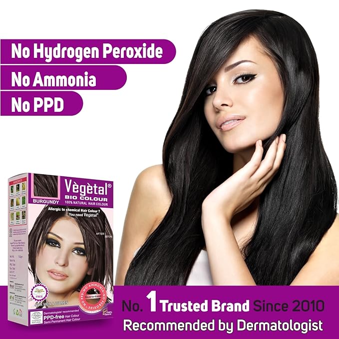 Vegetal Bio Colour Burgundy 150g, 100% Herbal and Organic Hair Color, Ammonia-Free, PPD-Free, Semi-Permanent Dye for Men and Women, Protects UV and Maintains Luster, Complete Kit Included