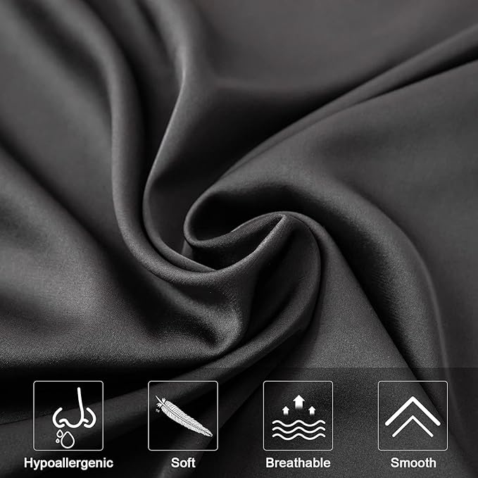 Mulberry Silk Pillowcase for Hair and Skin,Standard Size Cooling Silk Pillow Case with Hidden Zipper,Allergen Proof Dual Sides Soft Breathable Smooth Silk Pillow Cover for Women(Standard,Black)