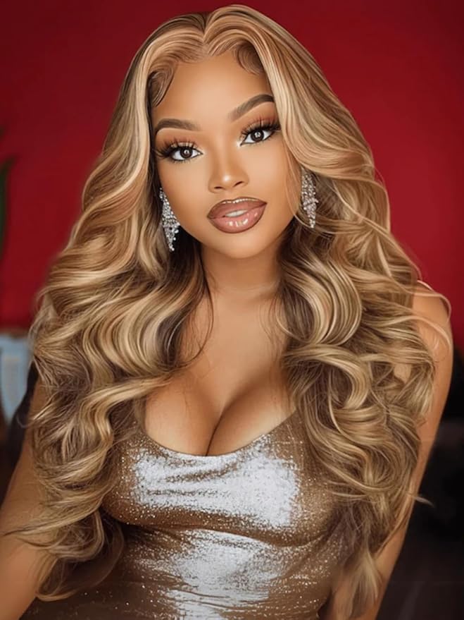 YIROO Pre Everything Wig Honey Blonde 13X4 Pre Cut Lace Front Glueless Human Hair Wigs Body Wave Brown Blonde Highlight Ombre Pre Bleached Invisible Bye Bye Knots Wig Pre Plucked 150% Density 22Inch
