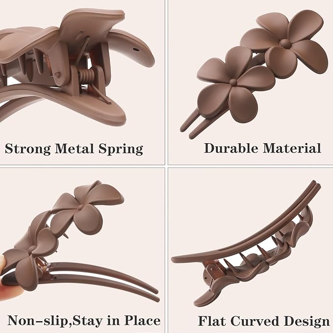 5 PCS Flat Hair Clips, Medium Lay Flat Claw Clips for Women Girls, 2 Styles Stylish Matte Non-slip Hair Claws for Thick Thin Hair(Brown&White)