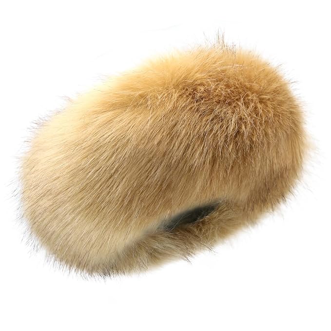 Faux Fur Headband for Women Elastic Fuzzy Thick Earmuffs Winter Headwrap Ear Muffs Furry Ear Warmers Cold Weather (Brown 1)