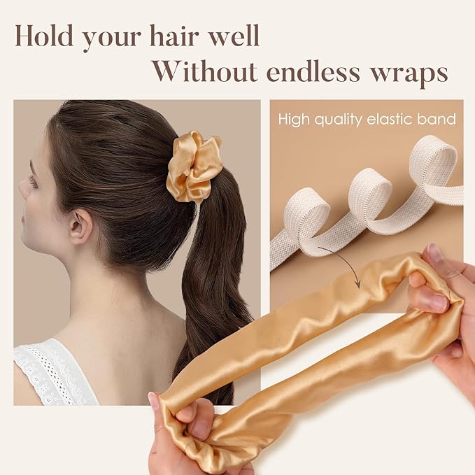 LULUSILK Silk Scrunchies for Hair Sleep, 100% Real Mulberry Silk, No Damage Hair Ties for Women and Girls, Black White and Gold, Pack of 3