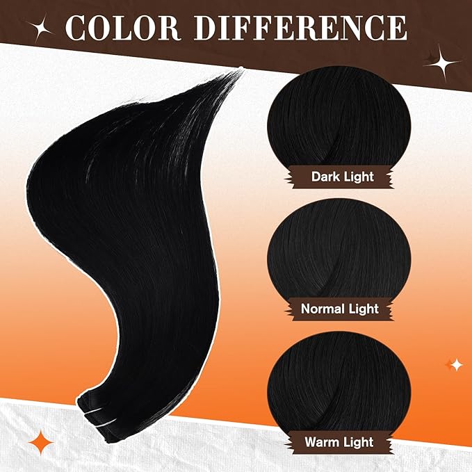 Full Shine Black Clip in Hair Extensions 16 Inch Human Hair Extensions Clip in for Women with Lace Weft Invisible Hair Add Volume Softness 3 Pcs 60 G