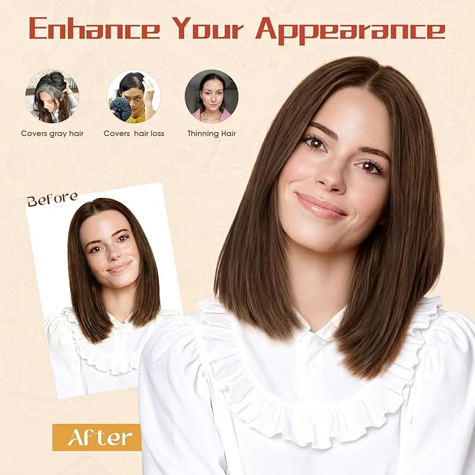 Rich Choices Human Hair Toppers for Women-100% Real Remy Hair Topper No Bang-Upgraded 150% Density 9 * 12CM Lace Base-Clip in Hairs Topper for Thinning Hairs-14Inch #2R Chocolate Brown