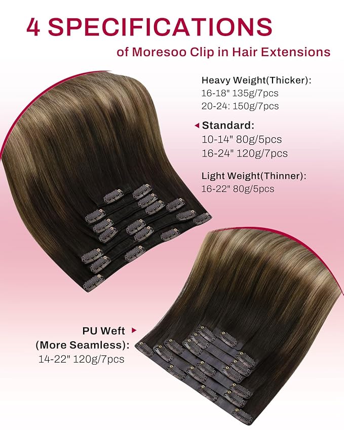 Moresoo Clip in Hair Extensions Human Hair Ombre Remy Clip in Extensions Human Hair Balayage Dark Brown to Dark Ash Blonde with Golden Blonde 7pcs/120g 24inch