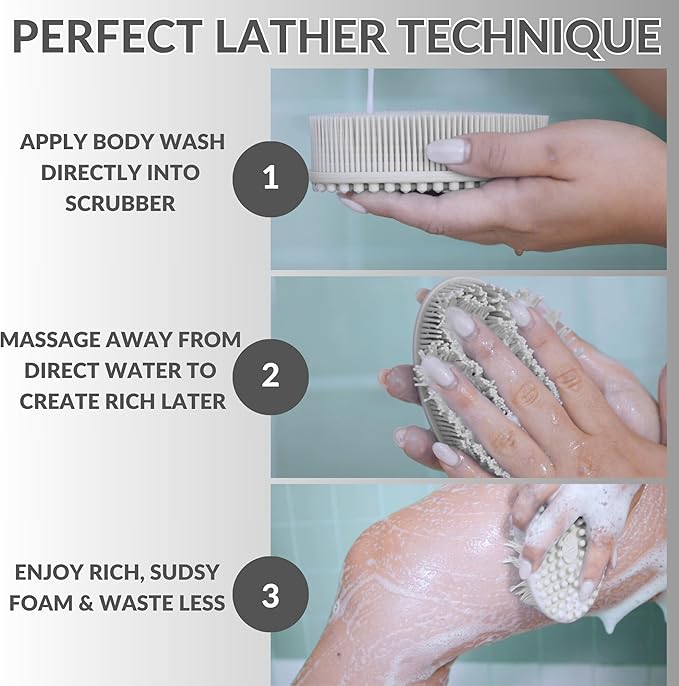 Silicone Body Scrubber for Shower - Gentle Exfoliating Back Scrubber with Soft Bristles - Avilana Premium Dual Sided Bath Brush Massage - Loofah Alternative for Sensitive Skin - Gift Women Men