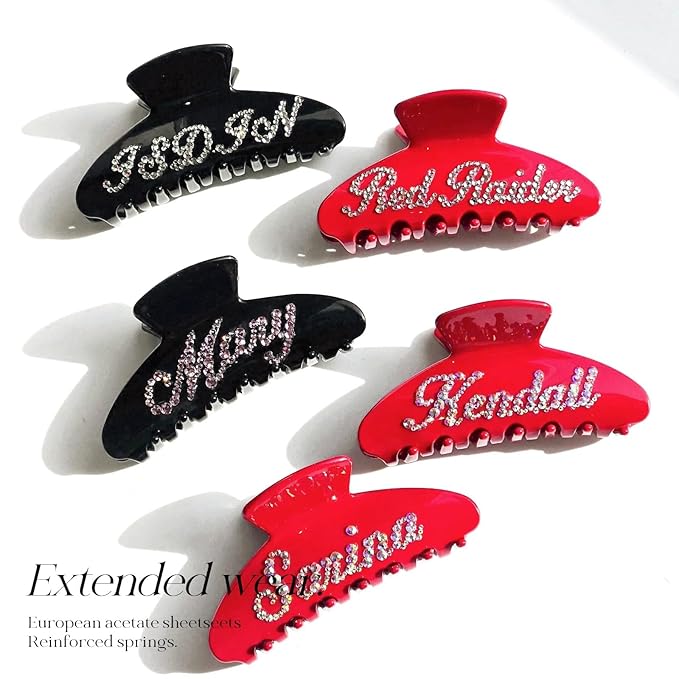 Personalized Colorful Name Hair Claw Clips for Women,Custom Hair Clips with Diamond,Cute Hair Accessories 4",Handmade Rhinestones Hair Clamp Gifts for Mom,Bride,Wife,Bridesmaid,Couples（Red）