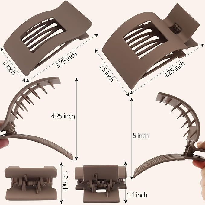 Velscrun Flat Hair Clips for Women Girls, 2 Styles 8 Pcs Lay Flat Claw Clips, Strong Hold French Duck Billed Large Side Hair Jaw Clip for All Hair Types, Non Slip Grip for Daily Styling Coffee Brown