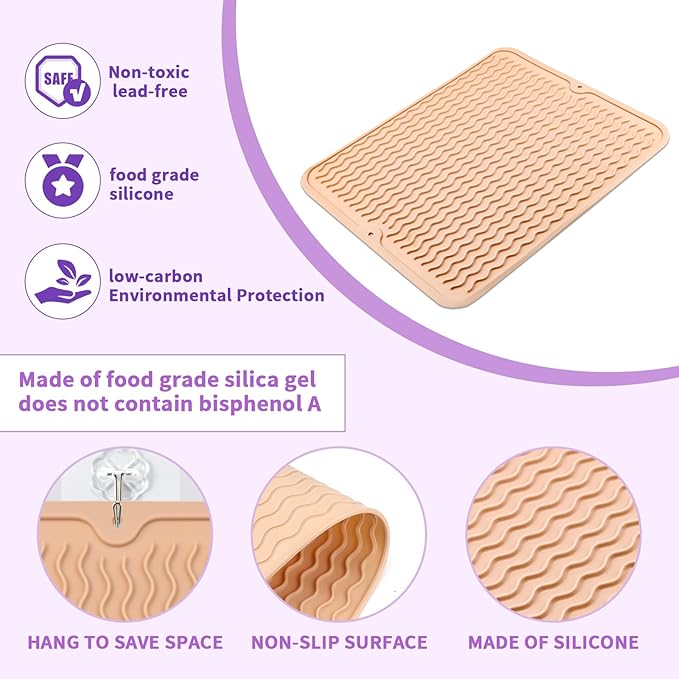 Oversize Silicone Heat Resistant Mat, Heat Mat with Velcro for Curling Iron, Travel Cover Cushion for Curling Irons, Hair Bands and Styling Tools(15.7" X 11.8") (Pink)