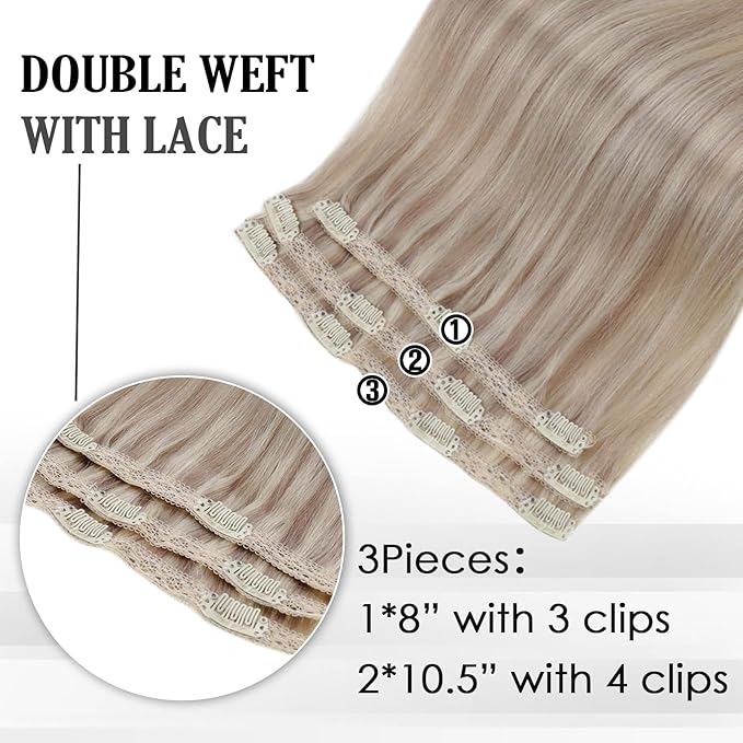 Full Shine Blonde Hair Extensions Clip in Human Hair Highlights Blonde Hair Clip in Hair Extensions Easy to Wear Lightweight 3 Pcs 18 Inch 60 G