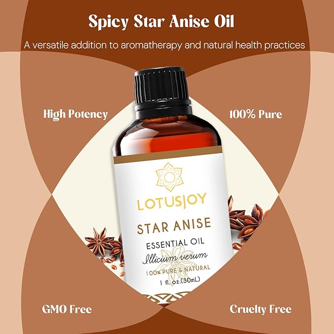 Star Anise Oil, Pure Natural Essential Oil for Diffuser Candle Soap DIY Skin Hair - 1 Oz
