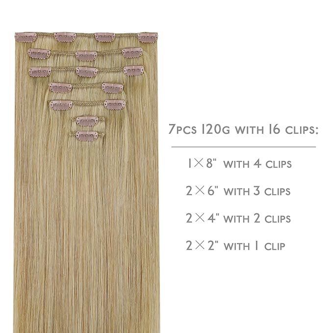 WENNALIFE Clip in Hair Extensions Real Human Hair, 24 Inch 120g 7pcs Clip in Hair Extensions Real Human Hair, Mixed Multi-tone Ash Brown Human Hair Remy Hair