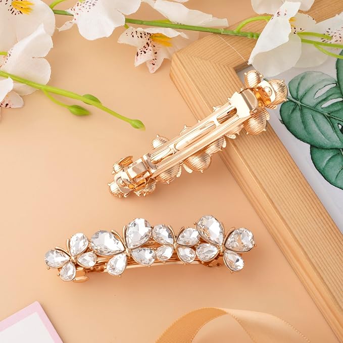 Joez Wonderful Rhinestone Hair Clips, Bridal Hair Accessories for Women, Sparkly Crystal Hair Pins, Fancy Hair Barrettes for Wedding, Bride, Long Hair (White Butterfly, 1 Pcs)