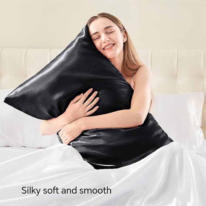 BEDELITE Satin Pillowcase with Zipper 4 Pack, Dark Grey Pillow Cases Queen Size, Super Soft and Cooling Similar to Silk Pillow Cases, Gift for Women Men(20x30 Inches)