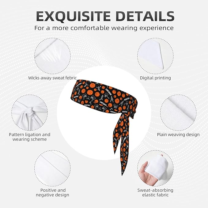 Men's Women Game Sports Basketball Print Sports Sweat Band Multi Style Fashion Head Ribbon Headwear for Yoga Fitness Shower