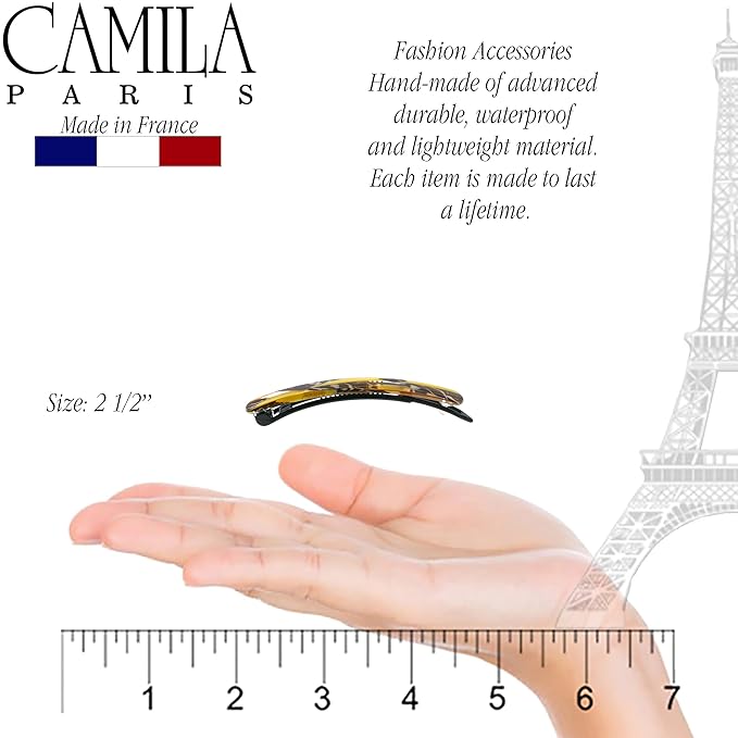 Camila Paris CP3374 French Hair Barrettes Clips for Women, Handmade, Girls Side Slide-in Barrette Clip, Hair Accessories for Women. Strong Hold No Slip Grip Fashion Durable Styling, Made in France