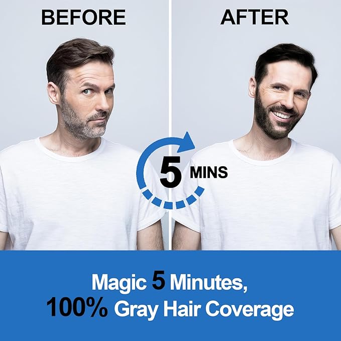Men's Black Beard Dye, Black Hair Dye for Gray Hair Coverage, 3 in 1 Hair Dye Shampoo, Mustache & Beard Dye for Men, Quick & Easy to Use at Home, Long Lasting Beard Color for Men 200ML