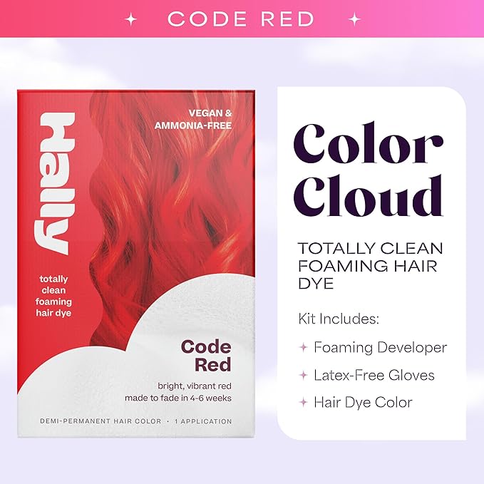 Hally Hair Color Cloud Hair Dye (Code Red) - Demi-Permanent Foam Hair Color for Women & Men - Mess-Free & Long-Lasting Hair Dye Kit, Hair Coloring Products Wash Out in 4-6 Weeks, Vegan