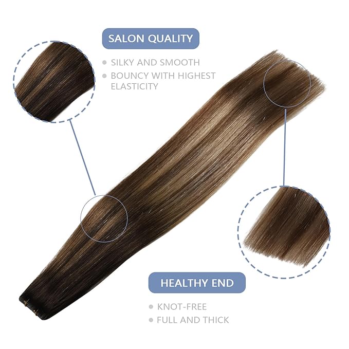 COOKAYU Invisible Tape in Hair Extensions, Balayage Dark Brown to Dirty Blonde 18Inch 20pcs 40g/pack Straight Real Human Hair Invisible Injected Tape in Extensions