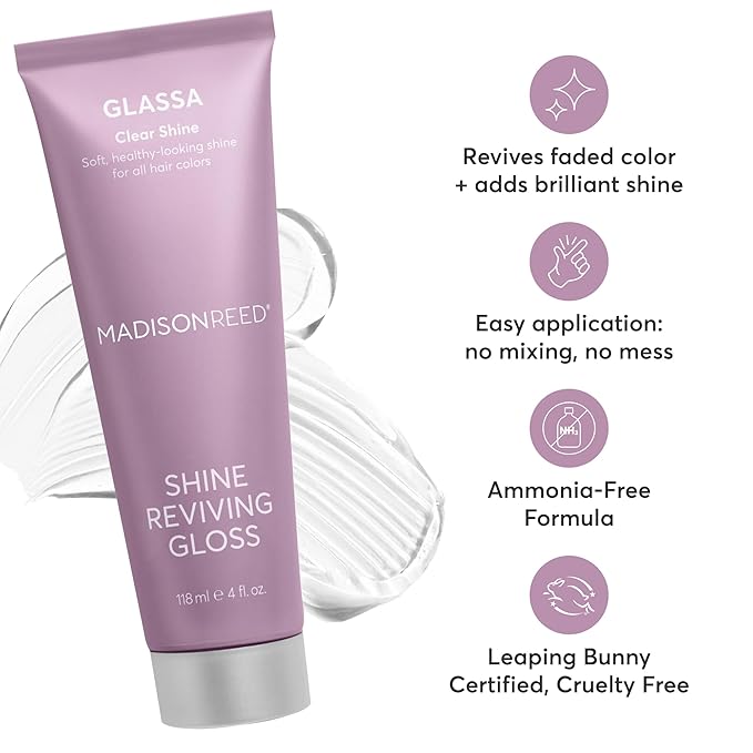 Madison Reed Color Reviving Gloss, Glassa - Clear, Semi-Permanent Hair Gloss, Enhances Hair Color & Corrects Tone, Adds Brilliant Shine, Keratin & Argan Oil, 4 Fl Oz (118 mL)