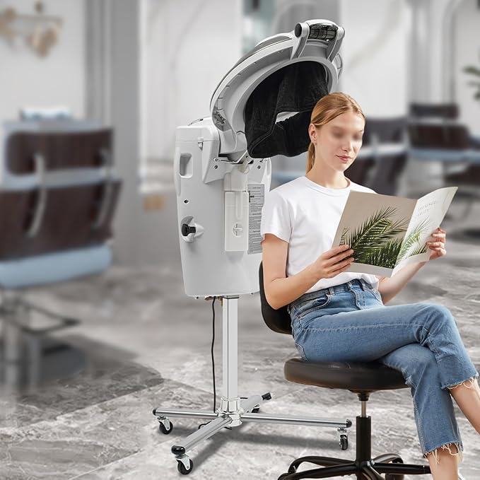 Salon Hair Steamer, 12 Color Multi-Function, Standing, O3 Ozone, Adjustable, White
