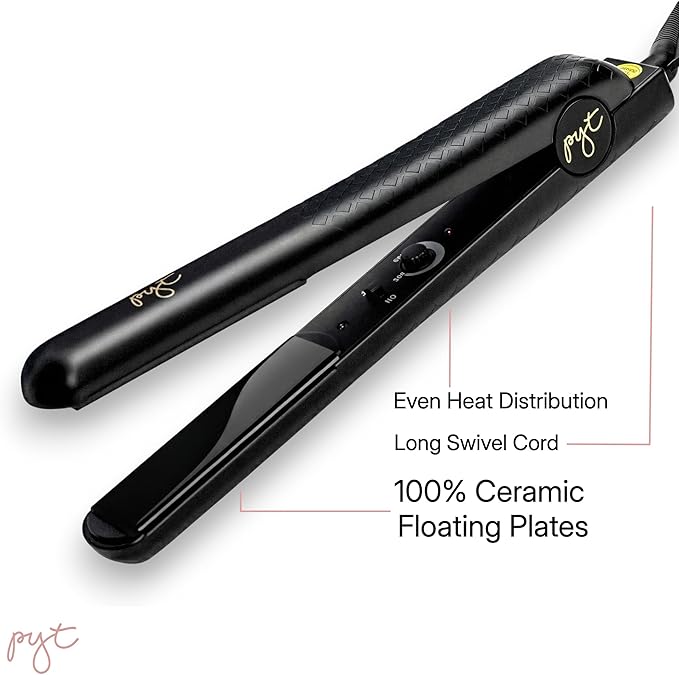 PYT 1.25” Professional Ceramic Hair Straightener – Negative Ion Flat Iron for Frizz-Free Shine, Adjustable Temperature, Dual Voltage, Lightweight Design, Straightens and Curls