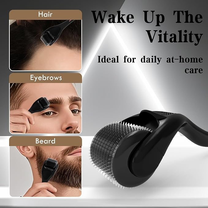 TUMAKOU Derma Roller - Microneedle Roller Skin Tool for Face Scalp Hair Beard - for Women and Men (Black)