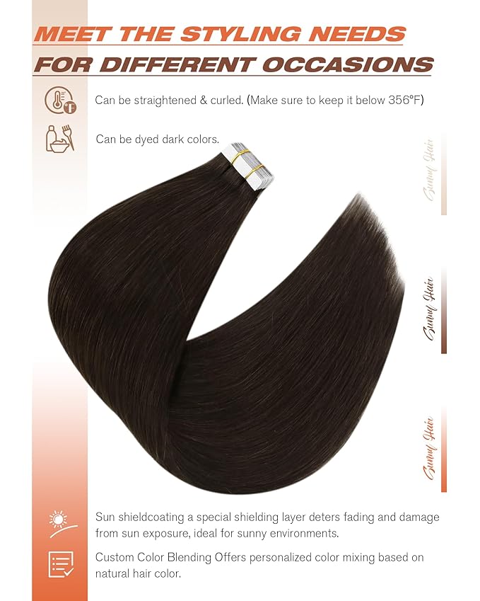 Sunny Hair Tape in Hair Extensions,Dark Brown Tape in Hair Extensions Human Hair Invisible Remy Human Hair Tape in Extensions 26 inch 20Pcs
