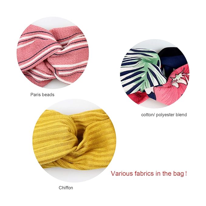 DRESHOW 10 Pack Boho Headbands for Women Vintage Cross Elastic Head Wrap Hair Accessories