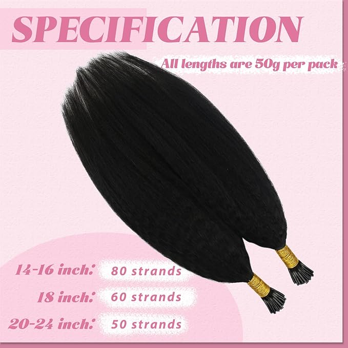 YoungSee I Tip Hair Extensions Human Hair Kinky 22In Itip Human Hair Extensions Black Kinky Straight 50g Itips Hair Extension 50s Cold Fusion Hair Extension Curly for Long Hair
