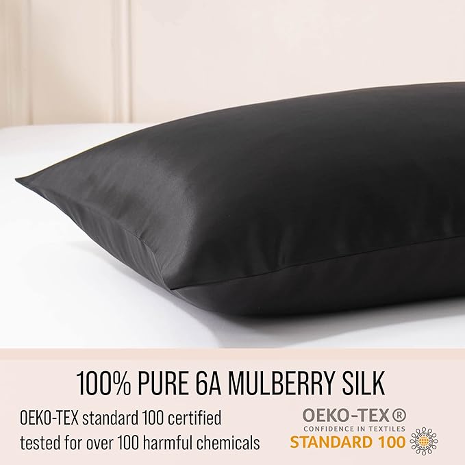 Bella Coterie Luxury Silk Pillowcase for Hair and Skin | 30 Momme | 100% Pure 6A Mulberry Silk | Super Soft | Perfectly Plush [King, Jet Black]