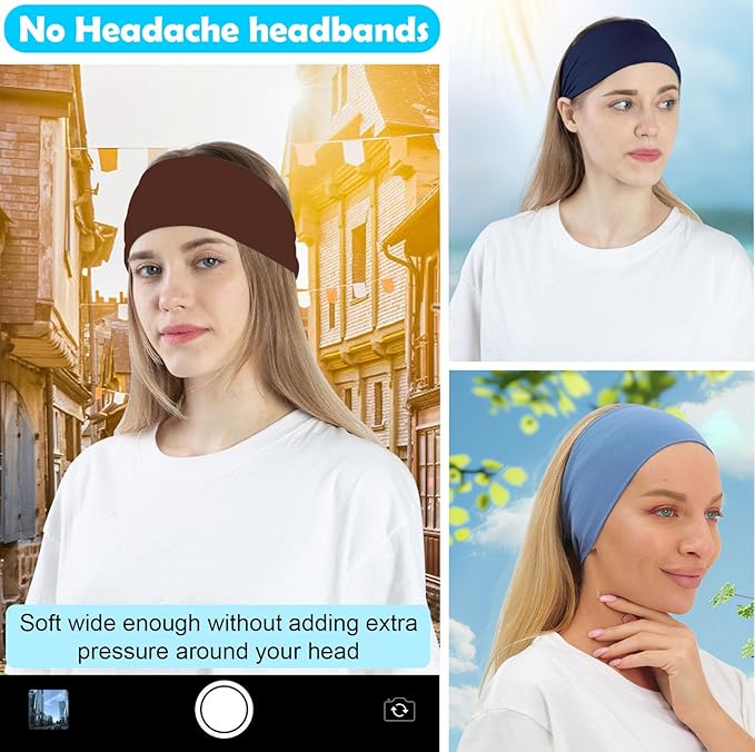 RITOPER Wide Headbands for Women Non Slip, Workout Yoga Running Womens Headband Boho Hair Bands for Women's Hair, Thick Sweat Head Bands Solid Head Wraps Bandana