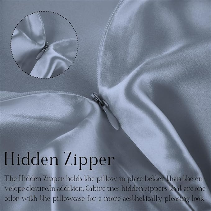 Mulberry Silk Pillowcase for Hair and Skin Prevent Acne Pillow Cases Both Sides Real Silk Pillowcases Organic Silk Pillowcase with Hidden Zipper, Dusty Blue, King (20"×36")