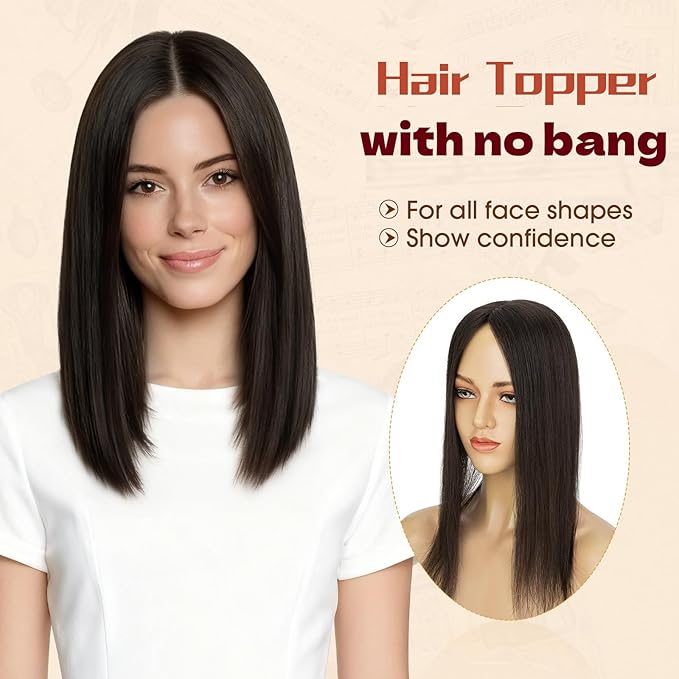 Rich Choices Human Hair Toppers for Women-100% Real Remy Hair Topper No Bang-Upgraded 150% Density 9 * 12CM Lace Base-Clip in Hairs Topper for Thinning Hairs-14Inch #1B Natual Black